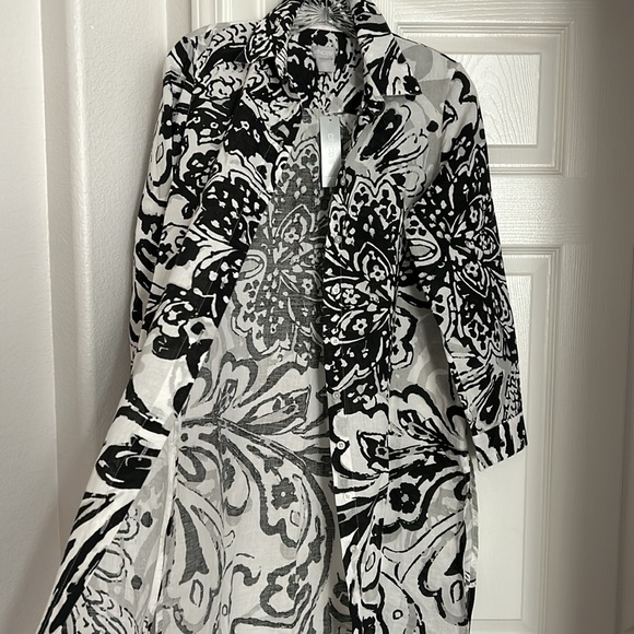 CHICO’s LINEN MAXI TUNIC PT PATTERN WOVEN TOP BLACK 570327928 SIZE OP NEW - Picture 4 of 6